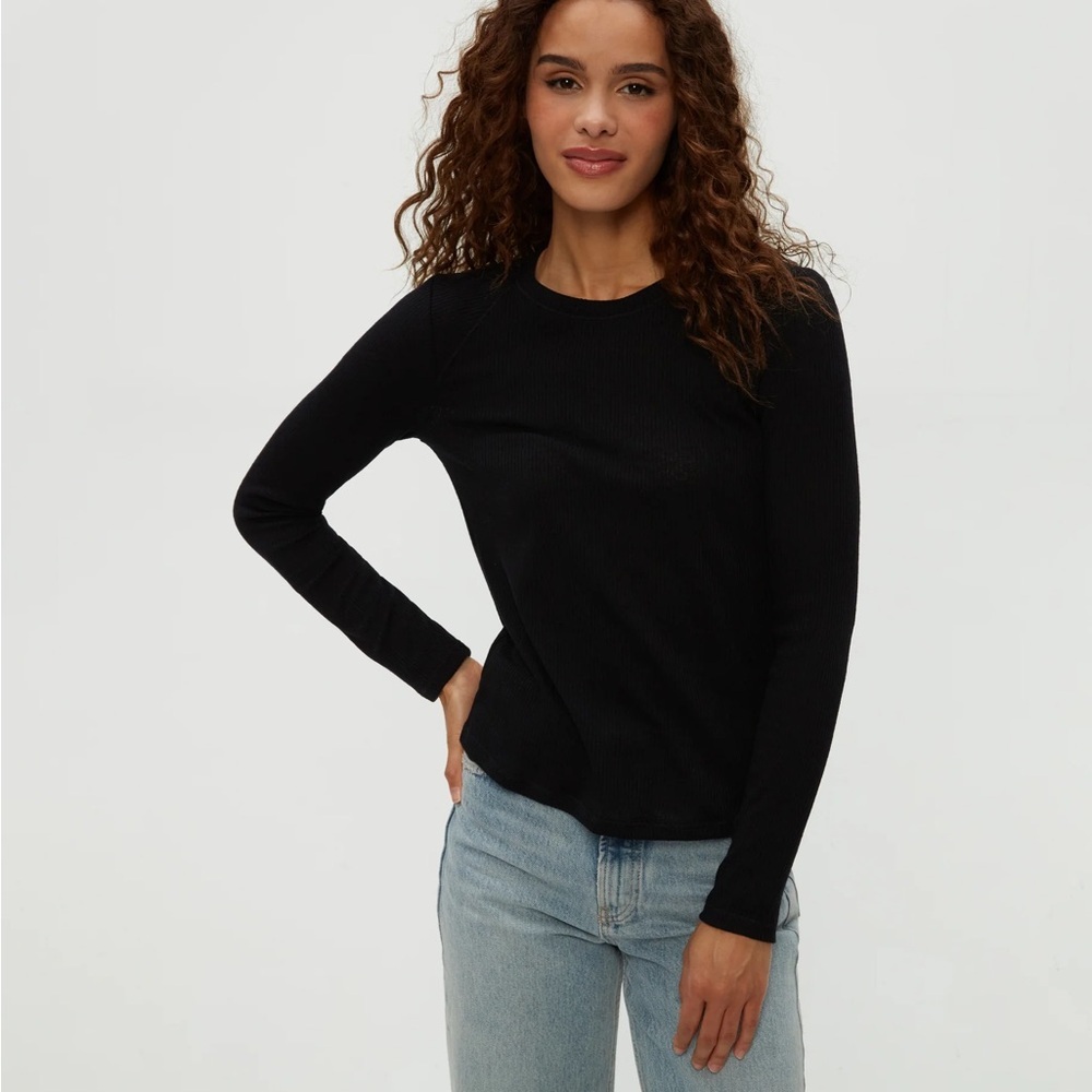 MICHAEL STARS Women's Black Ribbed Long Sleeve Top Size XS NWT